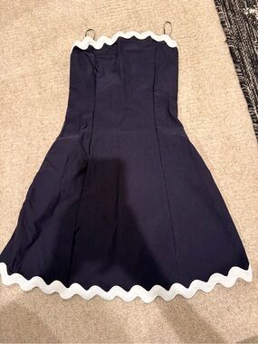 AllSaints Navy Mini Dress with White Scallop Trim